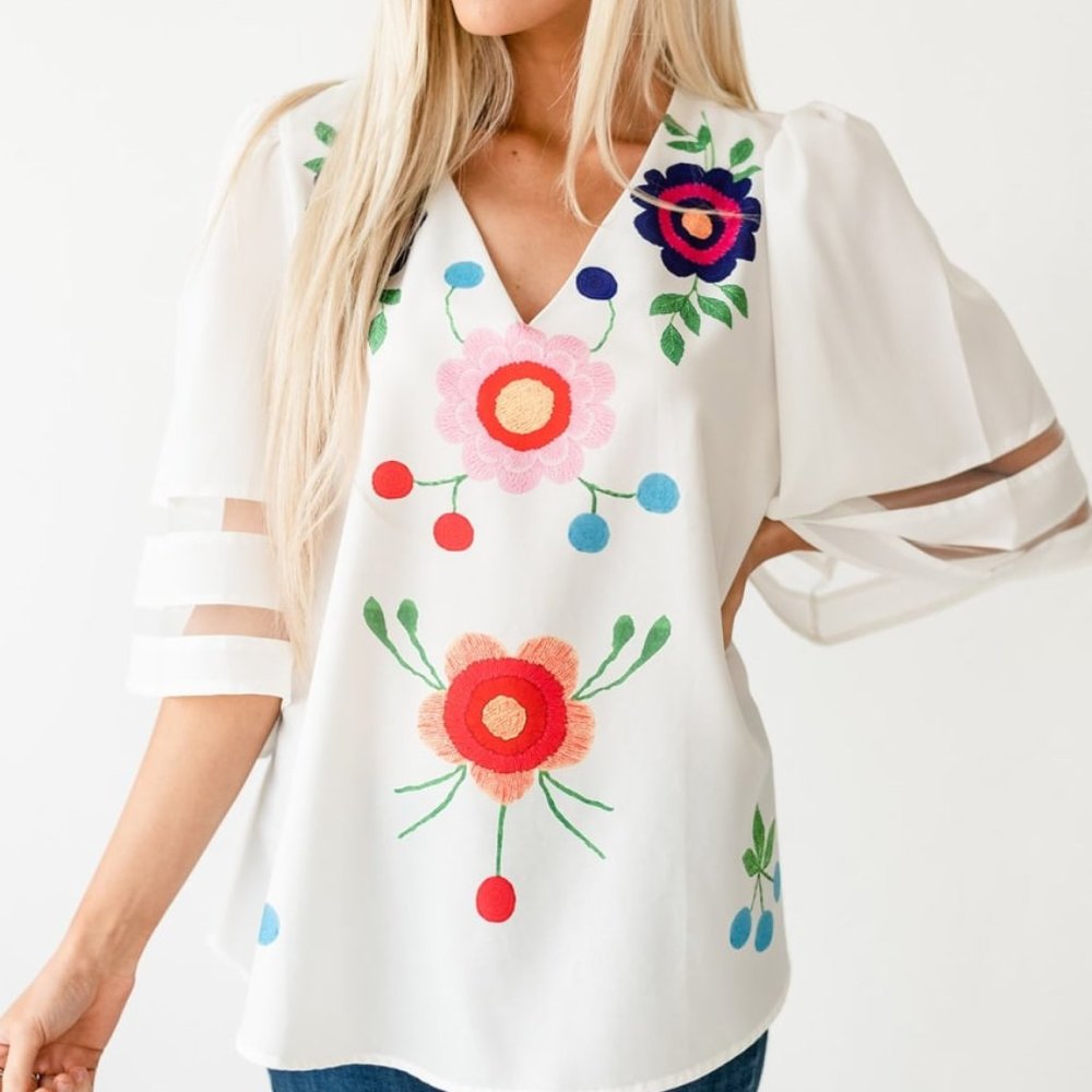Bojo Peasant Floral Blouse Bella Bell Sleeve Top